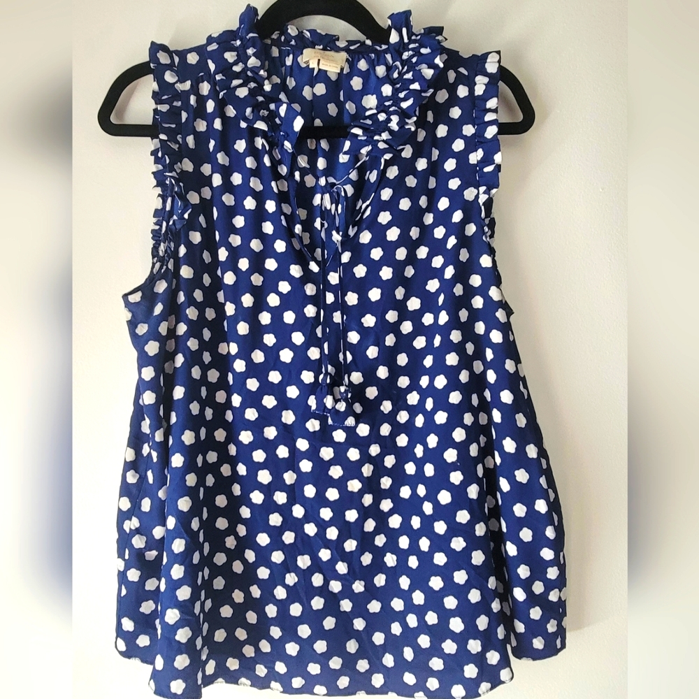 KATE SPADE New York 100% Silk Blouse Shirt, Small, Blue and White. Classic